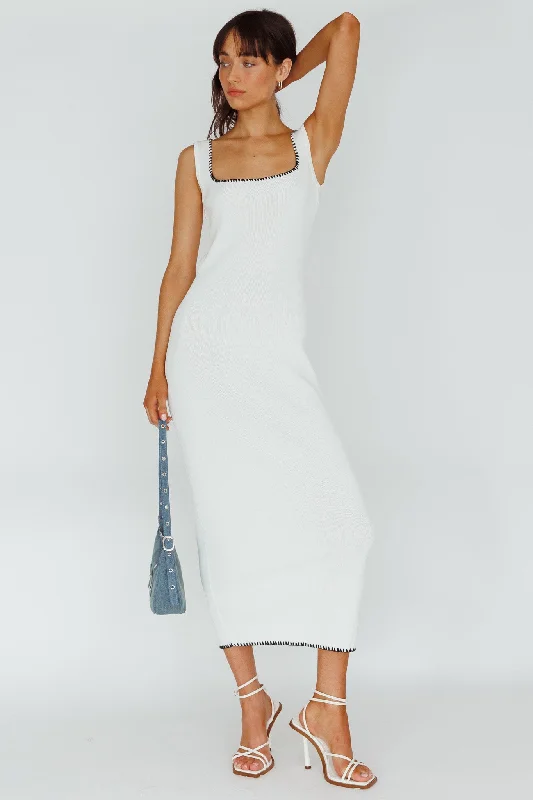 Midi dresses with halter necks for a stylish and comfortable option North Shore Blanket Stitch Knit Maxi Dress White Midi dresses with halter necks for a stylish and comfortable option North Shore Blanket Stitch Knit Maxi Dress White