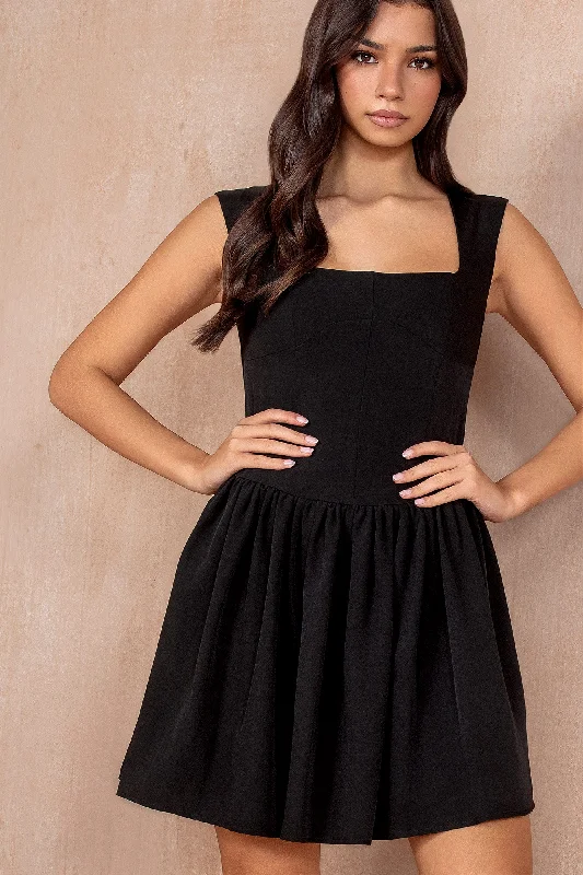 Cotton mini dresses for a comfortable everyday option Aisling Black Square Neck Dress