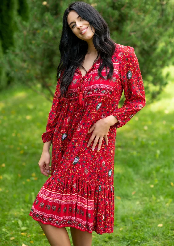 Midi dresses with V - necklines for a flattering and elongating effect Melly Red Chili Midi Dress