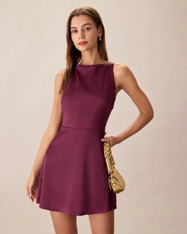 Mini dresses with tassel accents for a fun touch Purple Boat Neck Sleeveless Mini Dress Mini dresses with tassel accents for a fun touch Purple Boat Neck Sleeveless Mini Dress