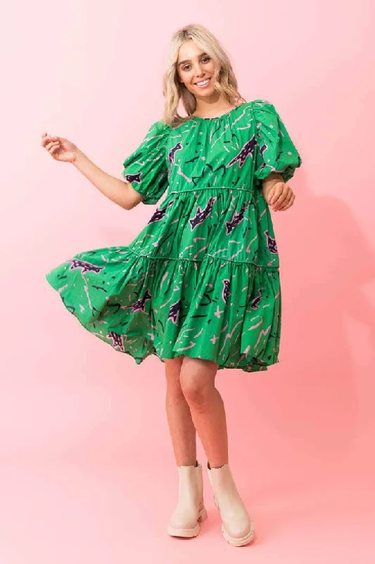 Mini dresses with patchwork designs for a unique style Birdie Dress Green