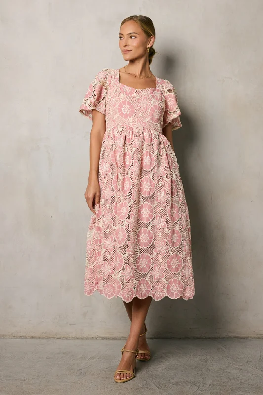 Midi dresses with ribbed textures for a unique and tactile appearance Mica Embroidered Midi Dress