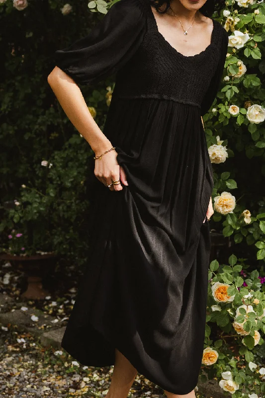 Midi dresses with one - shoulder designs for a modern and asymmetric style Nina Crocheted Midi Dress in Black