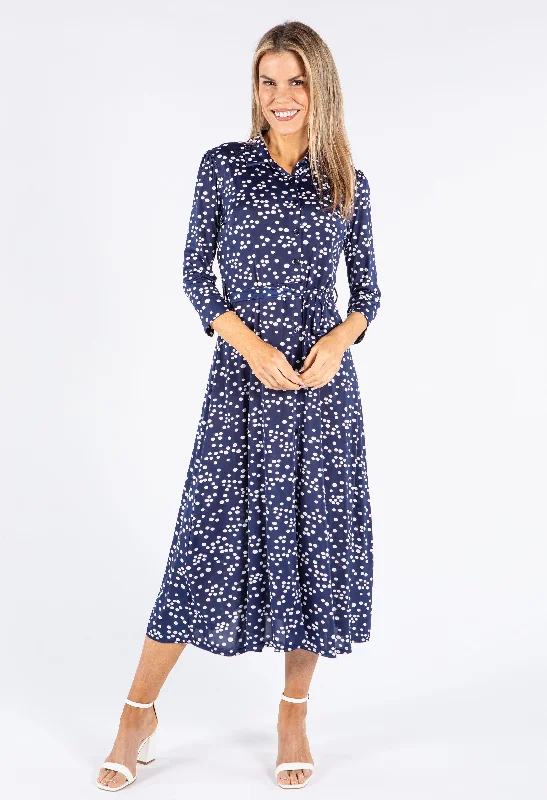 Midi dresses with gathered skirts for a full and flowing silhouette Button Through Polka Dot Dress