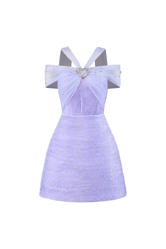 Mini dresses with pleated skirts for a classic look Glintara A-line Cold Shoulder Sleeved Taffeta Mini Dress