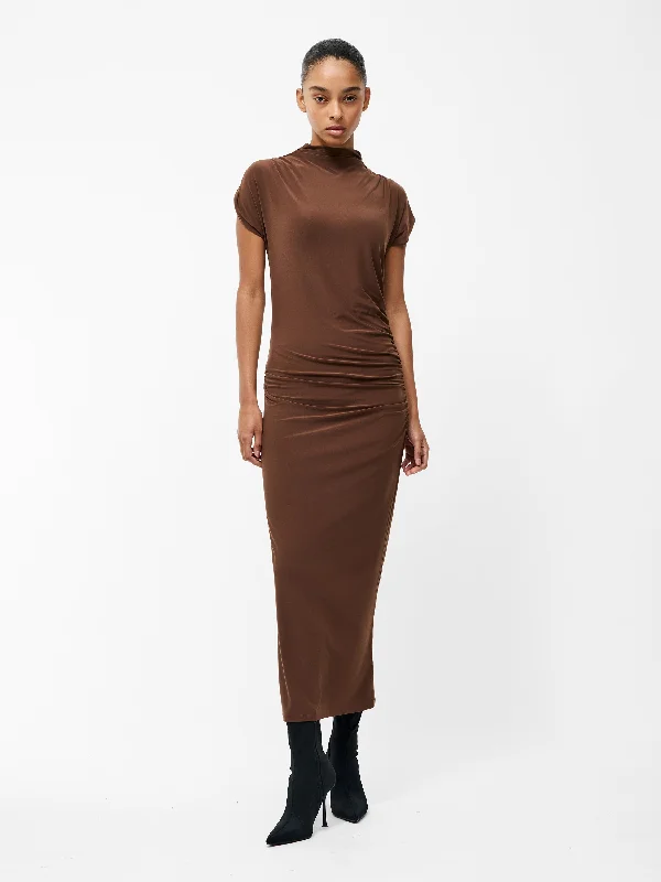 Midi dresses with cotton - blend materials for everyday comfort Draped Samira Mock Neck Dress
