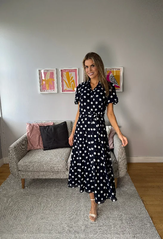 Midi dresses with wrap - around skirts for a customizable fit Puff Sleeve Polka Dot Shirt Dress Midi dresses with wrap - around skirts for a customizable fit Puff Sleeve Polka Dot Shirt Dress