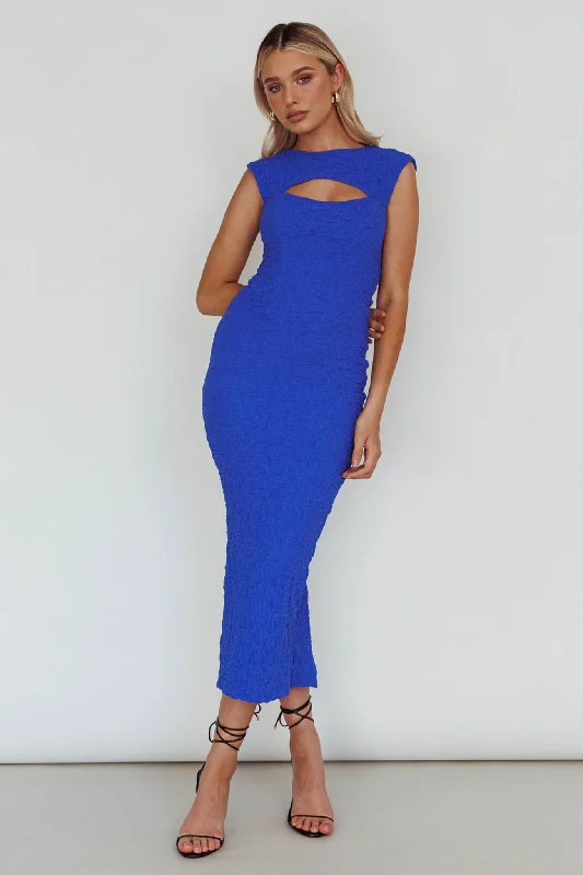 Midi dresses with ruched bodices for a feminine and fitted feel Osaka Lace-Up Back Midi Dress Cobalt
