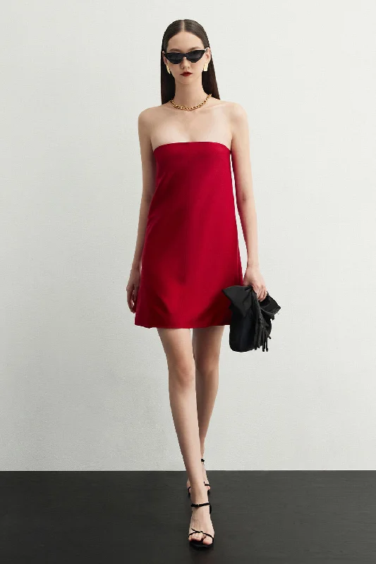 Mini dresses with polka dot patterns Maris Strapless Side Slit Silk Mini Dress