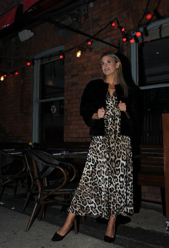 Midi dresses with pleated bodices for a classic and tailored look Leo Print Wrap Dress
