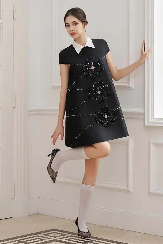 Mini dresses with geometric prints for a modern aesthetic Ruby Trapezoid Bead Taffeta Mini Dress