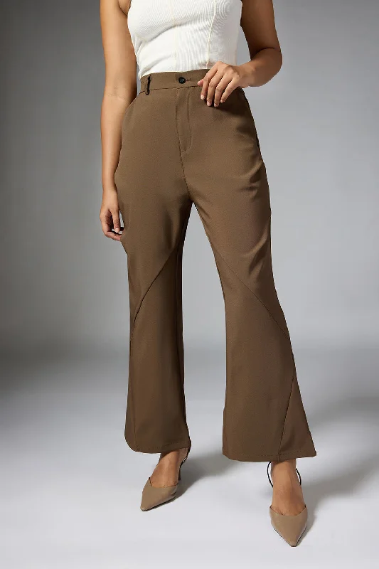 Cigarette Style Women's Printed Linen Blend Pants for Casual DaysTaupe Panelled Bootcut Korean Pant Cigarette Style Women's Printed Linen Blend Pants for Casual DaysTaupe Panelled Bootcut Korean Pant
