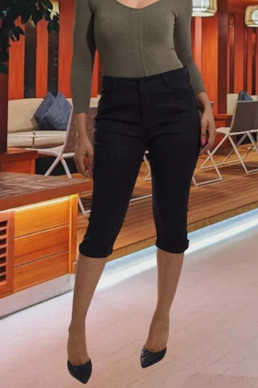 Flare Leg Women's Satin Trousers for a Glamorous Night OutBlack Twill Pedal Pushers