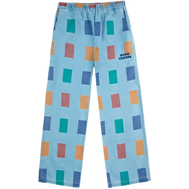 Bell - Bottom Style Women's Denim Pants with Embroidered DetailsBobo Choses Light Blue Color Game All Over Baggy Pants