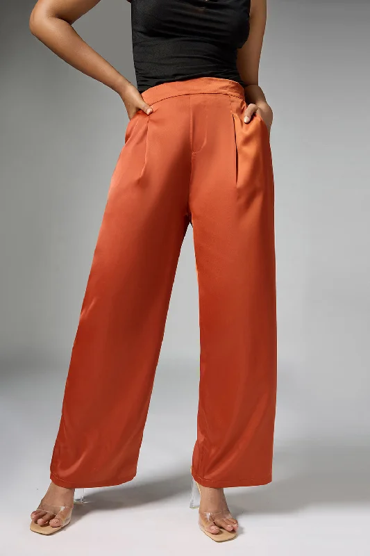 Wide - Leg Women's Chiffon Palazzo Pants for a Flowy AppealCaramel Rust Satin Straight Korean Pants Wide - Leg Women's Chiffon Palazzo Pants for a Flowy AppealCaramel Rust Satin Straight Korean Pants