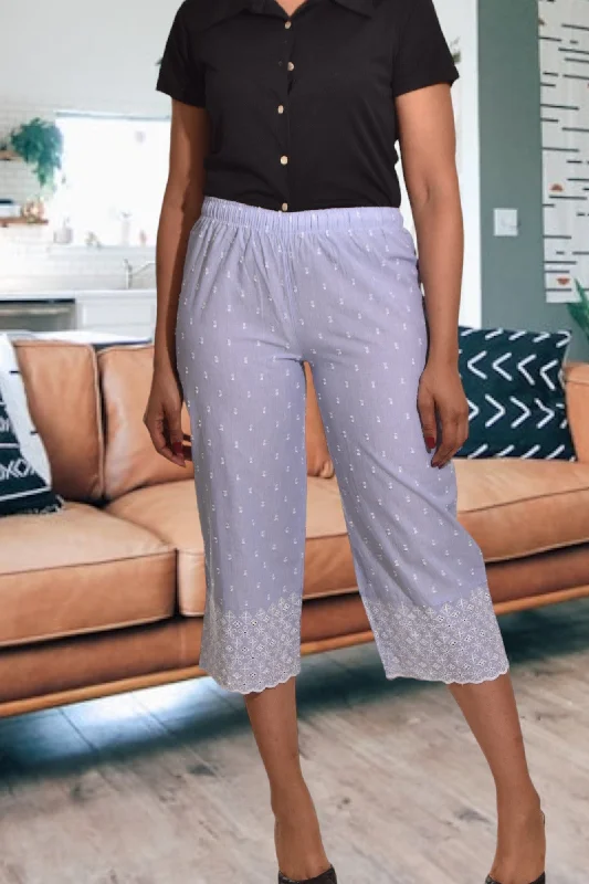 Cigarette Style Women's Printed Linen Blend Pants for Casual DaysElastic Embroidered Pants