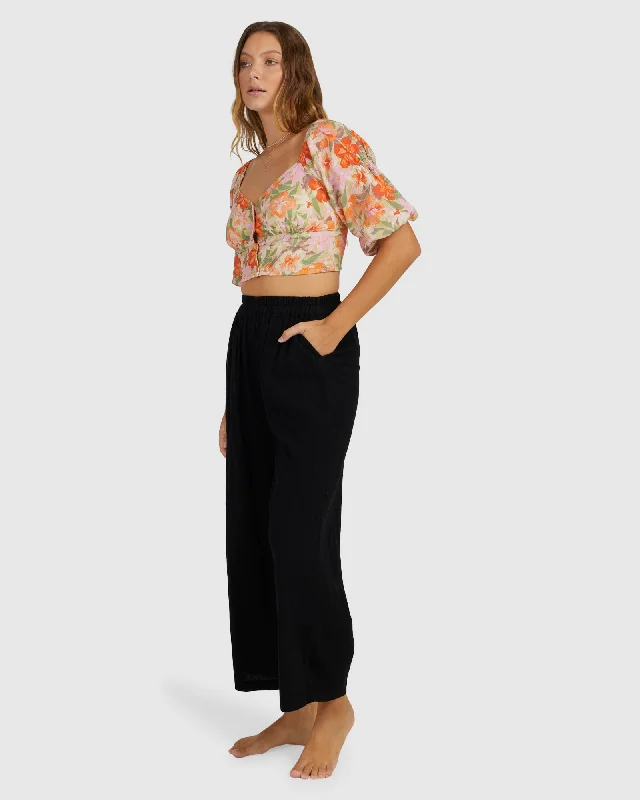 Cigarette Style Women's Printed Linen Blend Pants for Casual DaysFOLLOW ME PANT