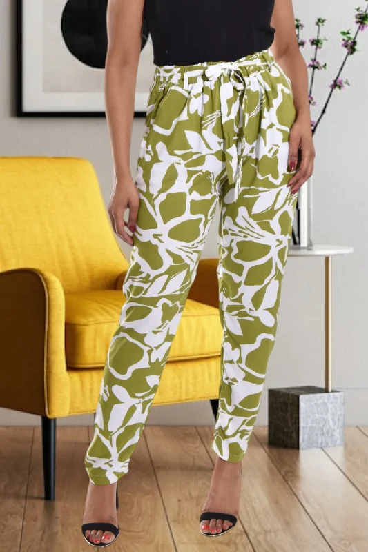 Women's Straight - Leg Linen Pants for a Breezy Summer LookGreen And White Printed Pocket Pants