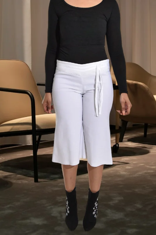 Cigarette Style Women's Printed Linen Blend Pants for Casual DaysWhite Wide Leg Capri Pants