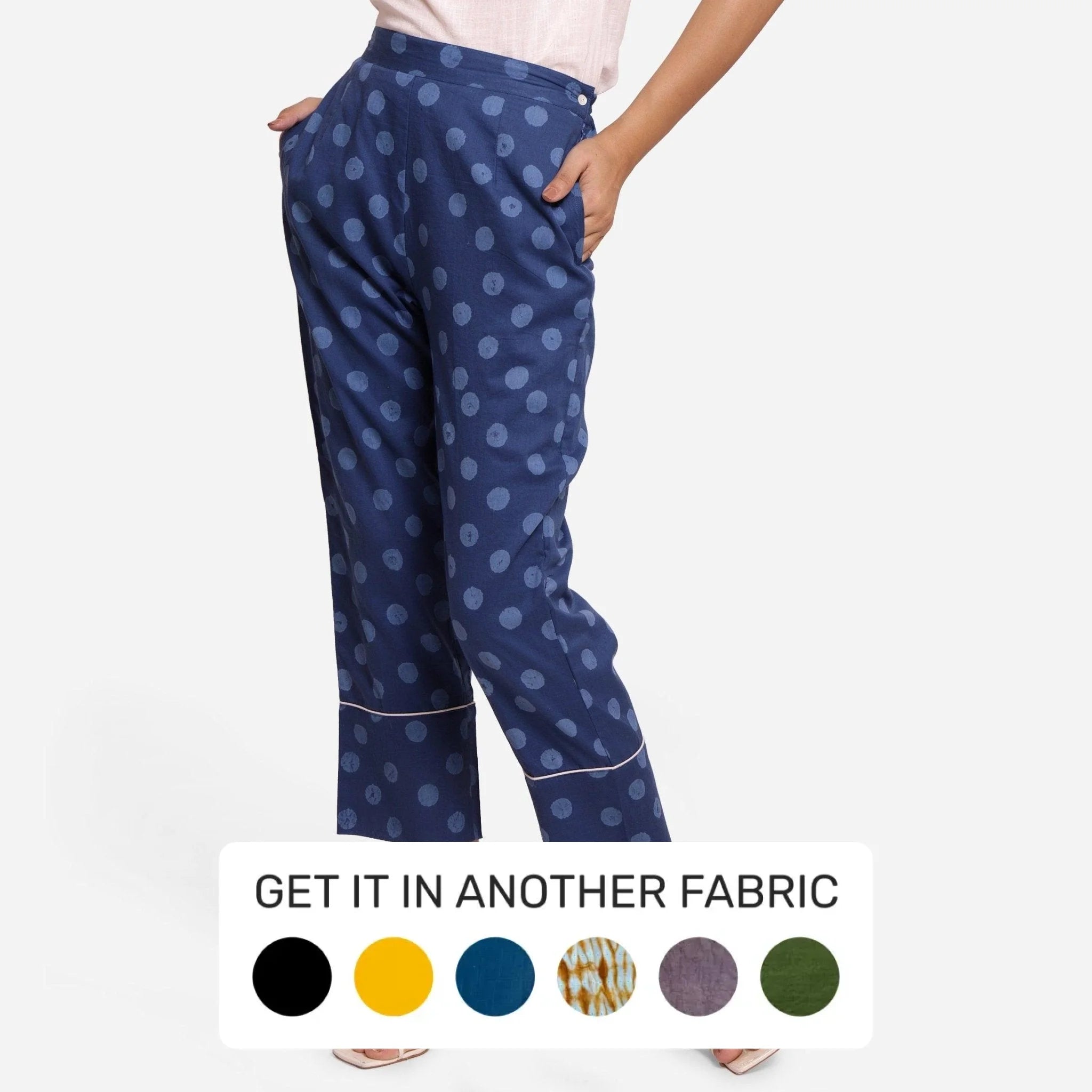 Palazzo Style Women's Printed Trousers in Bohemian PatternsIndigo Polka Dot Block Print Ankle Length Cotton Pant