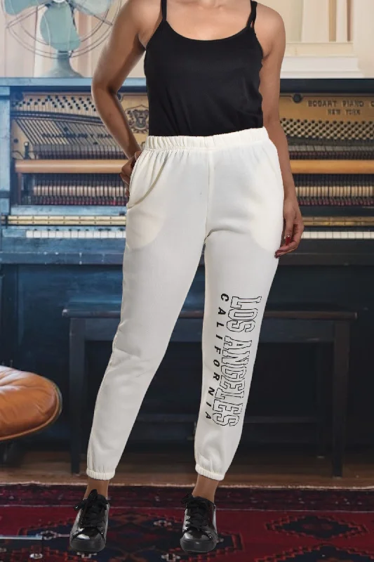 Straight - Leg Women's Vegan Leather Pants for a Chic LookLadies Letter Graphic Cream Track Pants