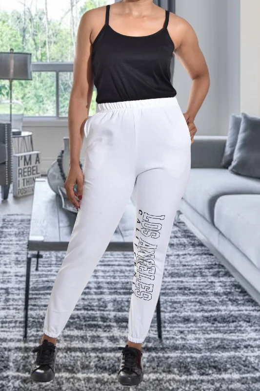 Wide - Leg Women's Chiffon Palazzo Pants for a Flowy AppealLadies Letter Graphic Off White Track Pants