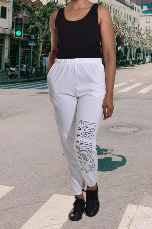 Plus Size Women's Metallic - Finish Joggers for a Stylish LoungeLadies Letter Graphic White Track Pants