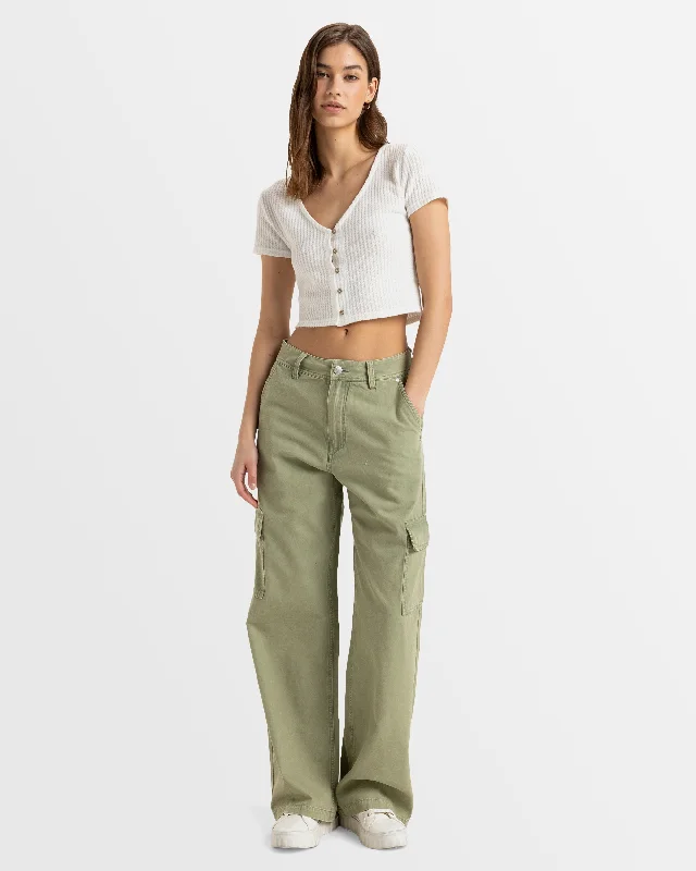 Bell - Bottom Style Women's Denim Pants with Embroidered DetailsLEFT AGAIN CARGO