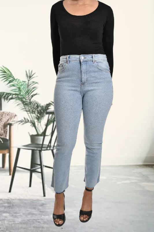 Palazzo Style Women's Printed Trousers in Bohemian PatternsLight Blue High Waist Jeans