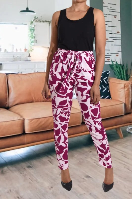 Plus Size Women's Elastic - Waist Culottes in Earth TonesMaroon Floral Pocket Pants