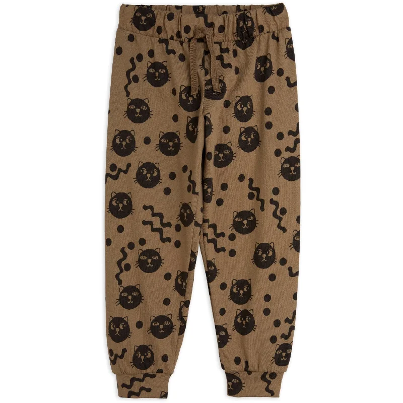 Flare Leg Women's Satin Trousers for a Glamorous Night OutMini Rodini Brown Squiggly Cats AOP Pants