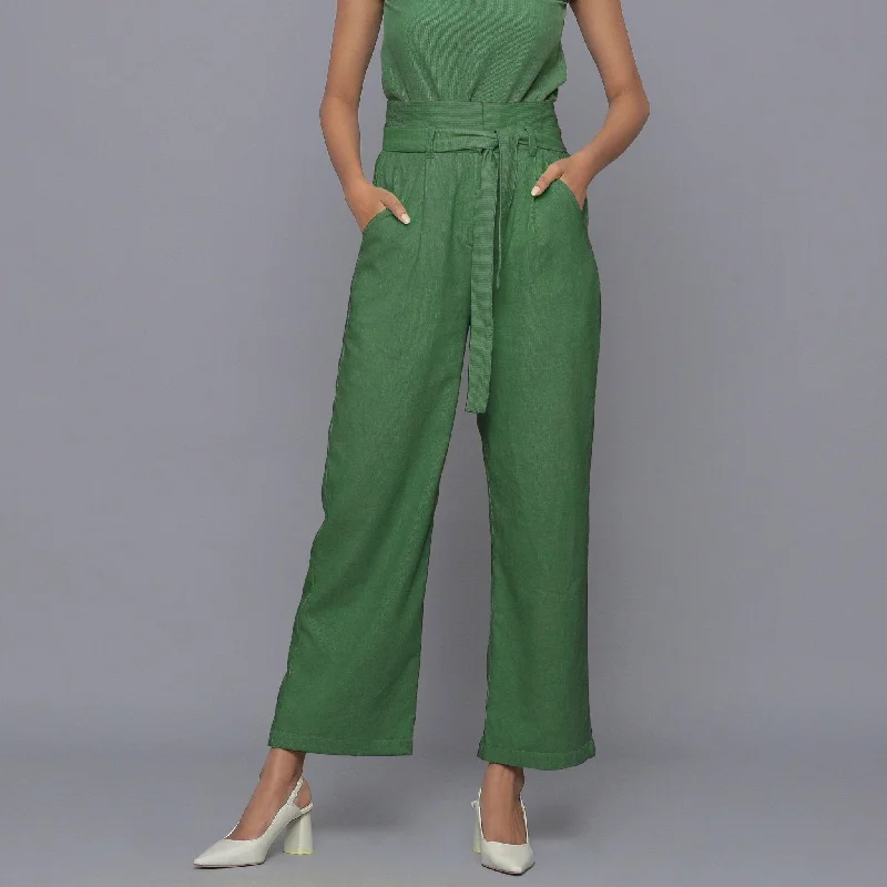 Plus Size Women's Patchwork - Design Jeans for a Unique AppearanceMoss Green Warm Cotton Corduroy Ankle Length Pant