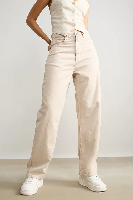 Straight - Leg Women's Vegan Leather Pants for a Chic LookOff White Regular Fit Straight Pants Straight - Leg Women's Vegan Leather Pants for a Chic LookOff White Regular Fit Straight Pants