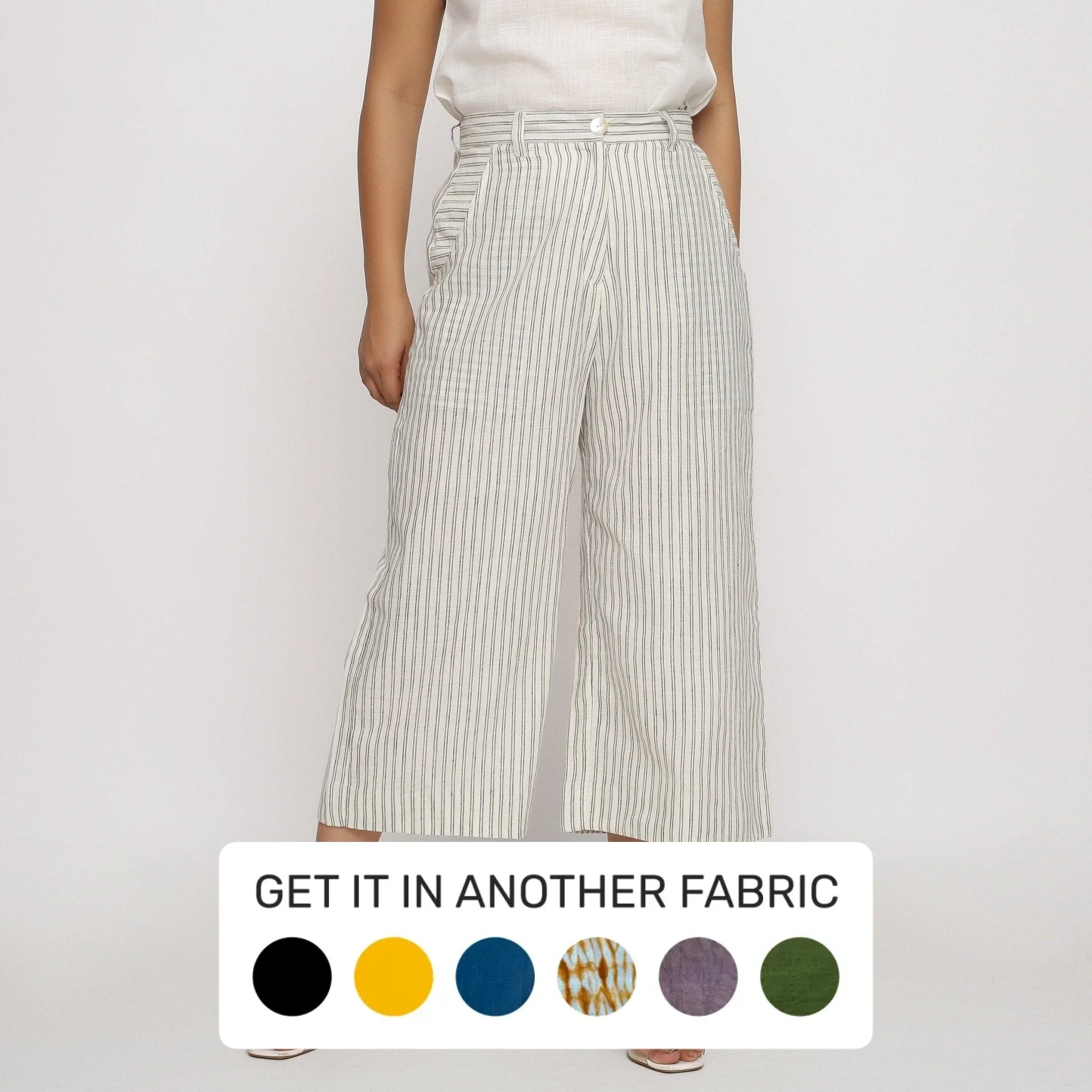 Capri Length Women's Printed Yoga Pants for Workout SessionsOff-White Striped Cotton Muslin Wide Legged Culottes