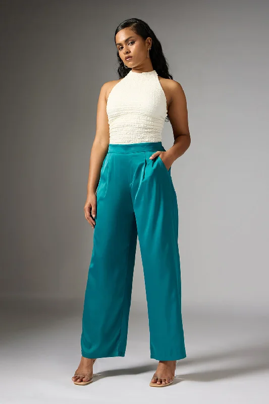 Ankle - Length Women's Printed Joggers for TravelingOpal Green Satin Straight Korean Pants