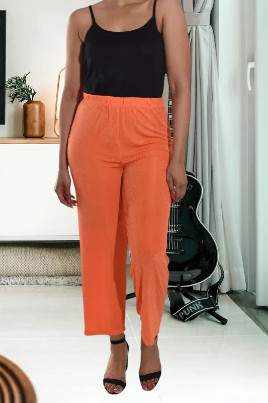 Cropped Women's Corduroy Pants in Autumn ColorsOrange Elastic Pants