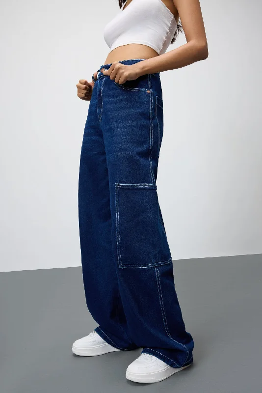 Tapered Leg Women's Wool Blend Trousers for WinterPinstripe Straight Pocket Pants