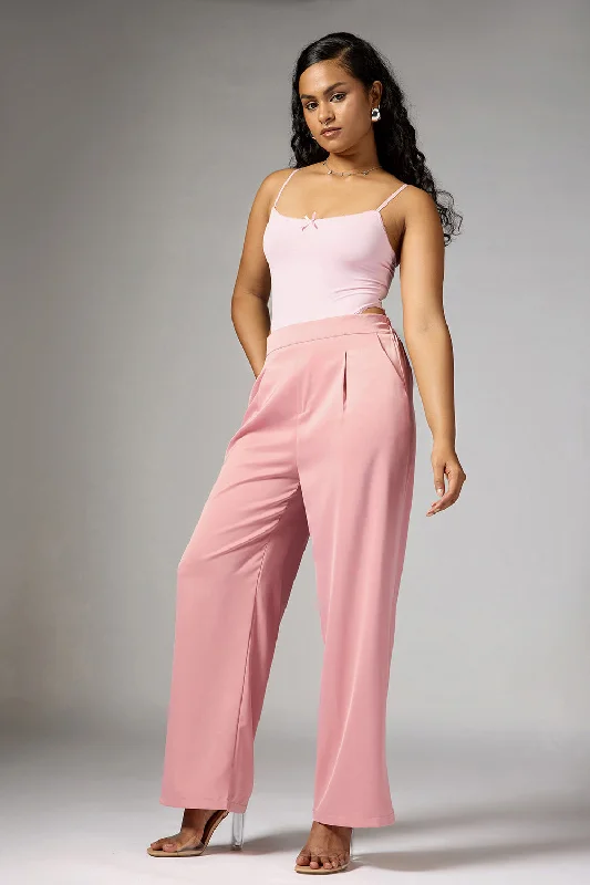 Flare Leg Women's Satin Trousers for a Glamorous Night OutQuartz Pink Satin Straight Korean Pants Flare Leg Women's Satin Trousers for a Glamorous Night OutQuartz Pink Satin Straight Korean Pants