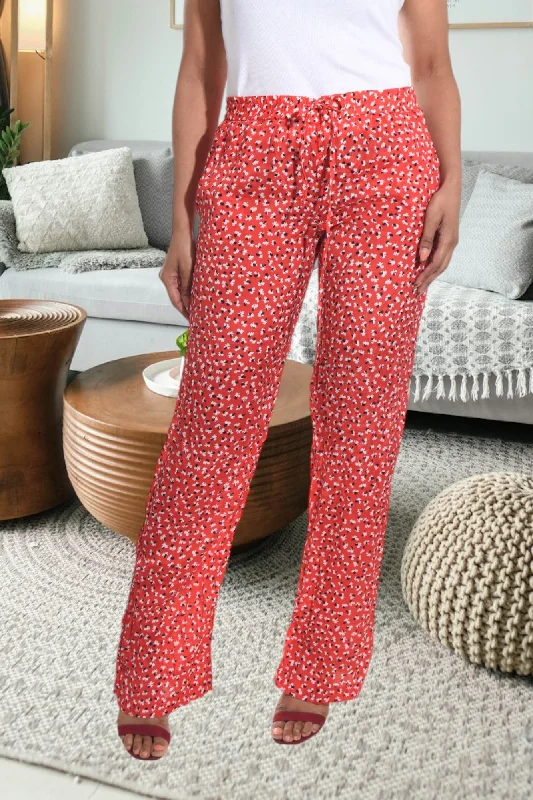 Wide - Leg Women's Chiffon Palazzo Pants for a Flowy AppealRed Printed Pocket Pants
