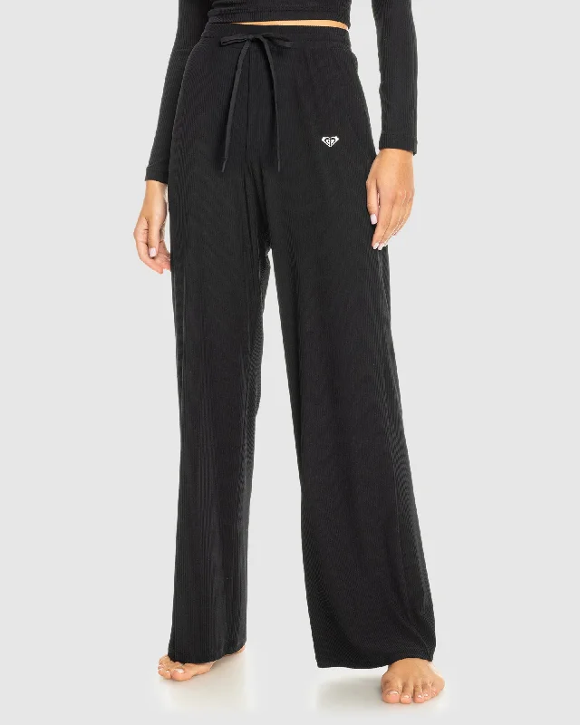 Bootcut Style Women's Stretch Denim Jeans in Dark WashRISE & VIBE RIB WIDE LEG PANTS