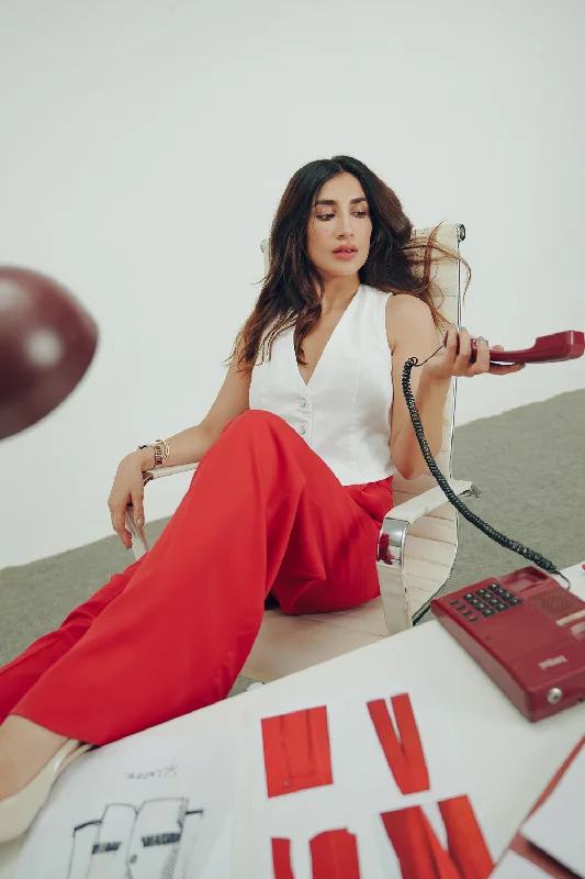 Women's Straight - Leg Linen Pants for a Breezy Summer LookClassic Red Pleated Korean Pants Women's Straight - Leg Linen Pants for a Breezy Summer LookClassic Red Pleated Korean Pants