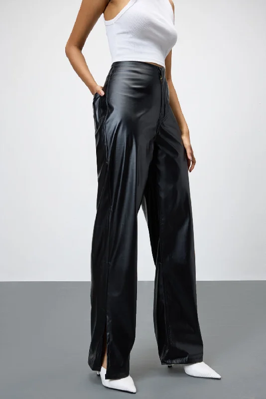 Plus Size Women's Elastic - Waist Culottes in Earth TonesSlit-Hem Black Leather Pants
