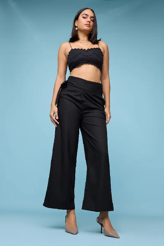Straight - Leg Women's Vegan Leather Pants for a Chic LookBlack Wrap Around Korean Pants Straight - Leg Women's Vegan Leather Pants for a Chic LookBlack Wrap Around Korean Pants