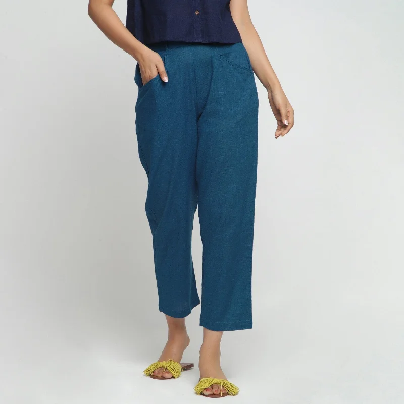 Plus Size Women's High - Waisted Bootcut Jeans in Distressed StyleTeal 100% Cotton Elasticated Mid-Rise Chinos
