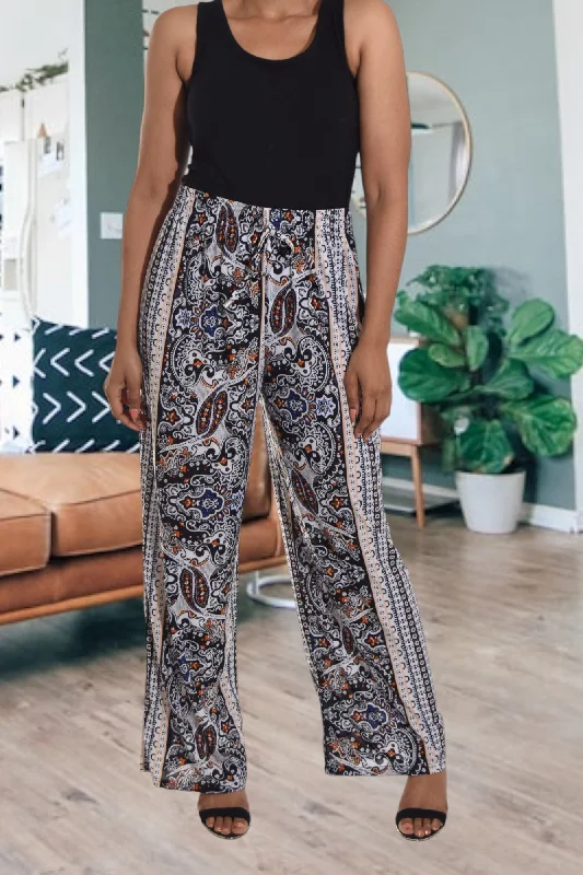 Bell - Bottom Style Women's Denim Pants with Embroidered DetailsWhite Patterned Pants