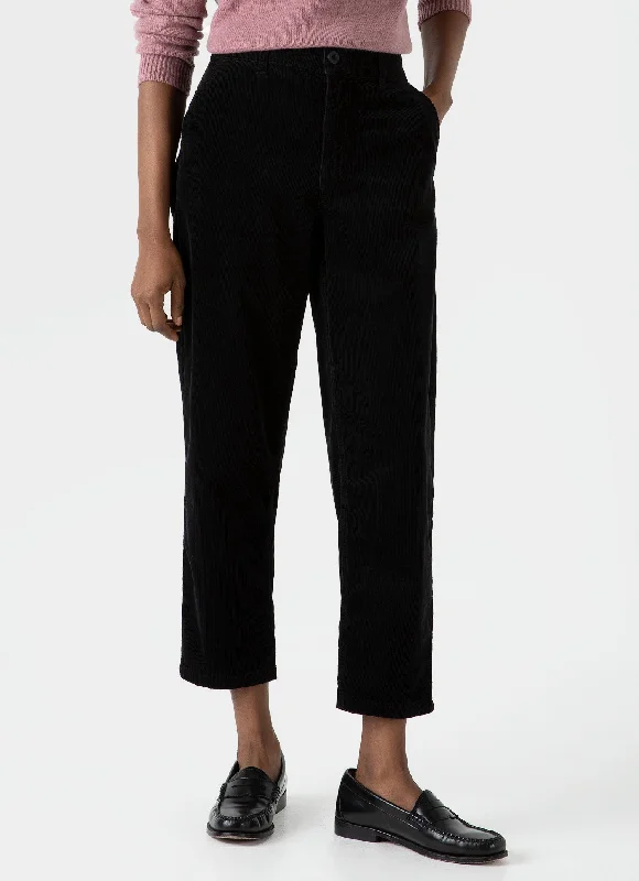Plus Size Women's Pleated Front Dress Pants for Office WearWomen's Corduroy Trouser in Black