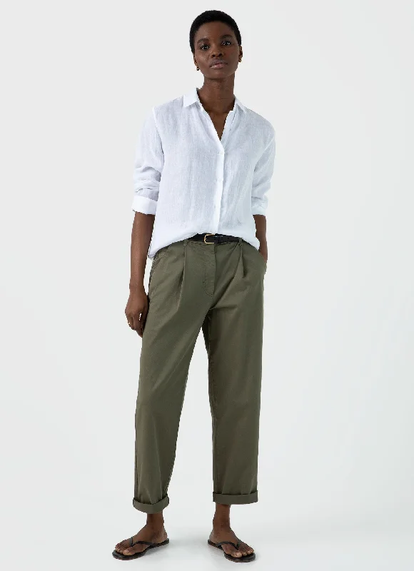 Women's Straight - Leg Linen Pants for a Breezy Summer LookWomen's Pleated Chino in Pale Khaki
