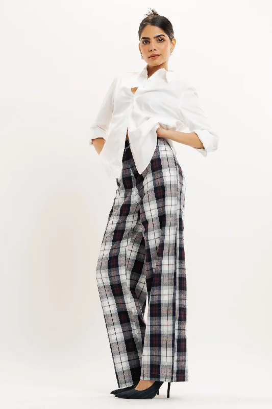 Palazzo Style Women's Printed Trousers in Bohemian PatternsRed And Black Checkered Straight Fit Pant Palazzo Style Women's Printed Trousers in Bohemian PatternsRed And Black Checkered Straight Fit Pant