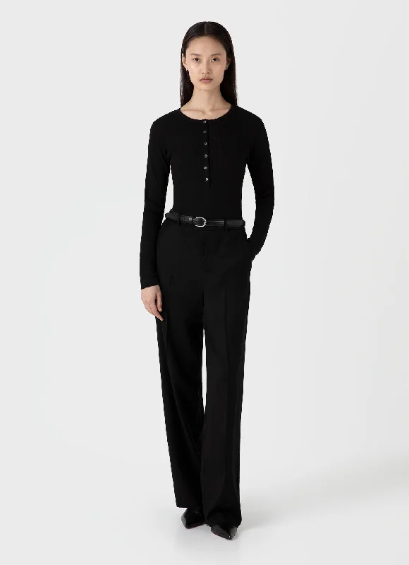 Tapered Leg Women's Wool Blend Trousers for WinterWomen's Wool Flannel Trouser in Black