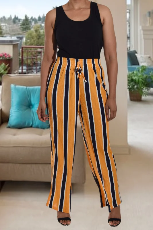 Plus Size Women's Patchwork - Design Jeans for a Unique AppearanceYellow Stripe Pants